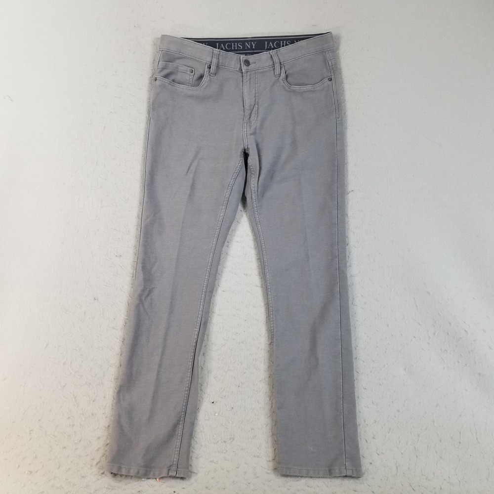 Jachs NY Pants Mens 34x32 Gray 5-Pocket Slim Straight Stretch Cotton Blend